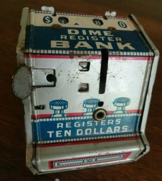 Vintage J.  Chein Metal Toy Still Bank Dime Register Bank 1940 