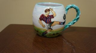 Vintage Signed Italian Hand Painted Coffee Mug Cup Italy Numbered Soccer Player