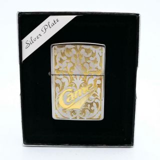 Rare Vintage 1996 Zippo Lighter Camel Gold Inlaid Silver Plate