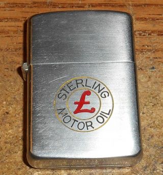 Late 1940s Zippo Sterling Motor Oil Advertising Lighter/3 - Barrel Hinge/very Rare