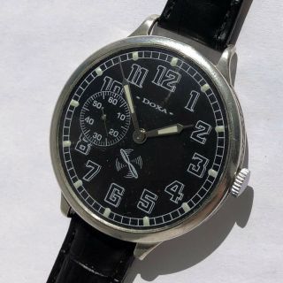 Rare Big Military Doxa Locle Swiss Silver Wristwatch Aviator Pilots Ww2