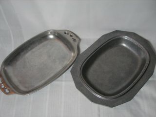 Pair Vintage Pewter Oval Serving Platters 8 " X 11 "