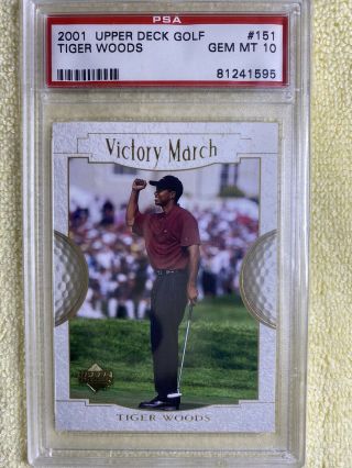 2001 Upper Deck Tiger Woods Rookie Rc Psa 10 Gem Victory March Card 151