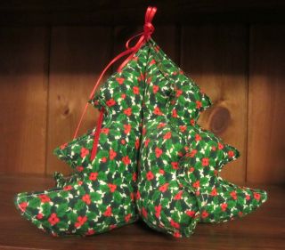 Fabric Christmas Holiday Tree Decoration Padded Handmade Craft Vintage 1970 