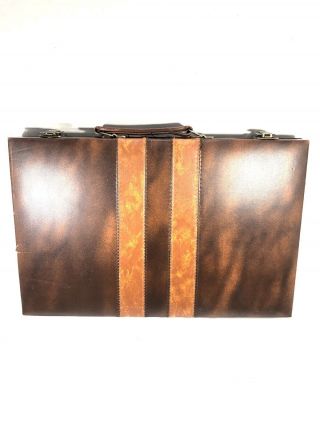 Vintage Brown Backgammon Set Briefcase Faux Leather Travel Case Portable 2