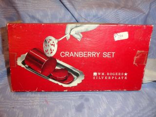 Vintage Wm Rogers Silver Plated Cranberry Set,  Server 7½ " Tray 10 " X 5 "