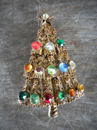 Vintage Signed Hollycraft Christmas Tree Pin Brooch