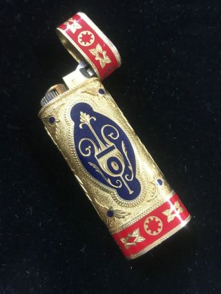 Vintage Les Must De Cartier Briquets Gold Red Navy Enamel Lighter Roy King Rare