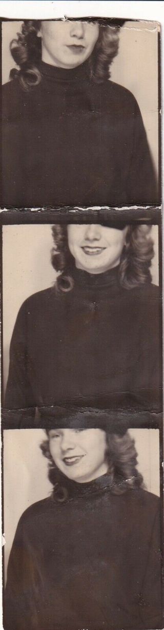 Vintage Photo Booth - Strip - Out - Of - Frame,  Pretty Young Woman,  Lower Face Only