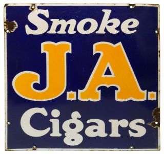 Early 20th C Vint Smoke J.  A.  Cigars Porcelain Enamel Advertising Sign 16 " X 16 "