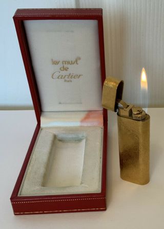 Vintage Les Must De Cartier Gold Plated Lighter - Boxed - Fully