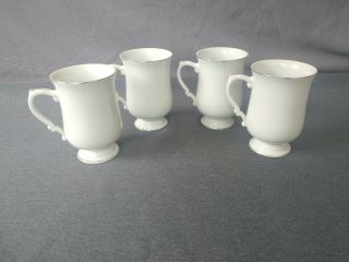 Vintage Crown Victoria Lovelace Pattern 8oz Pedestal Coffee/tea Mugs - Set Of 4