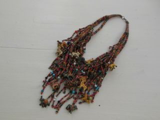 Vintage Native American 3 Strand Fetish Necklace Carved Animals Heavily Beaded