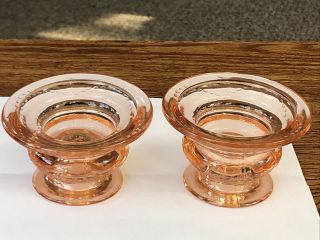 Vintage Set Of 2 Pink Depression Glass Candlestick Holders 2” Tall - Look