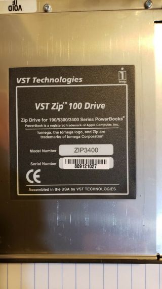 VST Zip 100 drive for Apple Macintosh PowerBook 190/5300/3400 Iomega x2 Zip Disc 2
