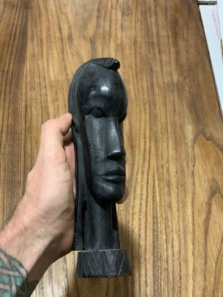 Vintage African Hand Carved Solid Ebony Wood Bust Sculpture Art Decor Statue