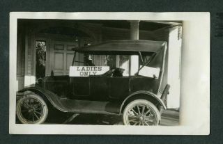 Vintage 1920s Photo Model T Ford Touring Car Ladies Only Sign 417149