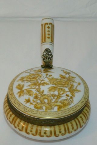 Vintage Hand Painted Yellow Gold Floral Porcelain Silent Butler