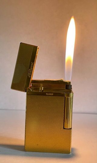 Vintage Lighter Dupont Ligne 2 Yellow Gold Plated Very Good