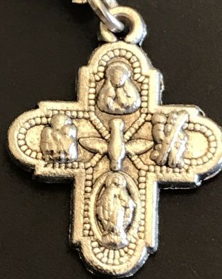 Vintage Catholic Iridescent Blue Crystal Chaplet,  Silver Tone 5 Way Cross Medal 2