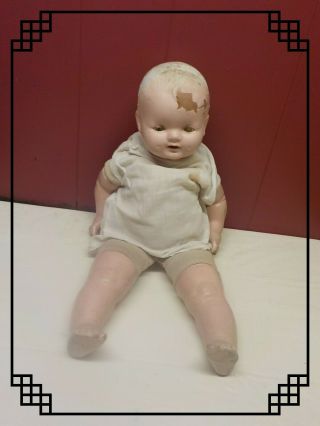 Vintage Antique Large 22 " Baby Doll Sleepy Eyes Teeth Composition Cloth Body