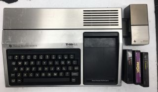 Vintage Texas Instruments Ti99/4a Home Computer Speech Synthesizer And 3 Carts