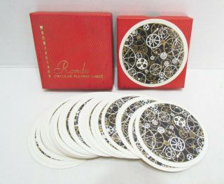 Waddingtons Rondo Circular Playing Cards Gears Vintage Complete Deck W/ Box
