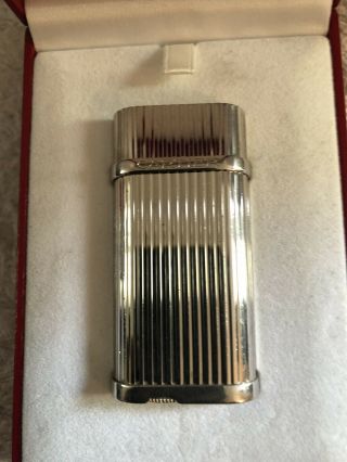 Cartier Palladium Silver Pinstripe C Decor Lighter Really Boxed