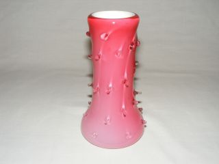 Vintage Antique Victorian Art Glass Cased Pink & White Tree Trunk Vase C.  1890