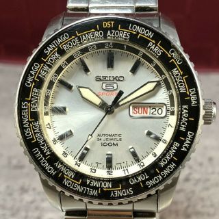 Oh Serviced,  Seiko 5 Sports Mechanica World Time 4r36 - 00g0 Automatic Watch 381
