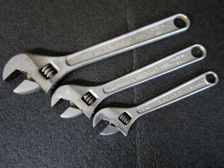 Vintage Crescent & Wizard Adjustable Wrenches 8 " 10 " 12 " Made In Usa