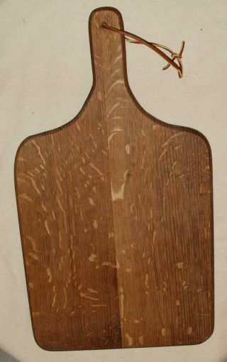 Vtg Lg Wooden Country Handled Bread Cutting Board Wall Hanging Leather Cord 19 "
