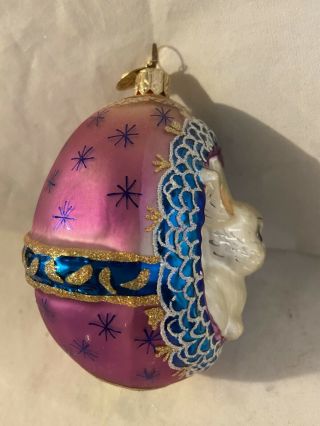 Vintage Handmade Art Glass Bunny Rabbit Christmas Ornament Indent Ball RARE 3