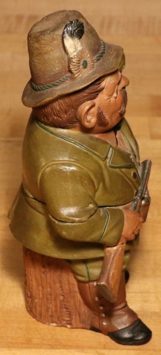 Antique Hunter Figural Tobacco Humidor Jar - Woodsman - Terra Cotta Hand painted 2