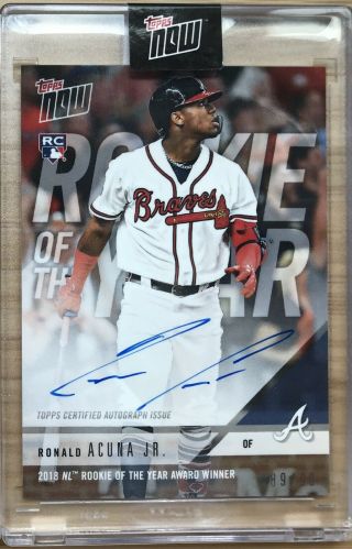 2018 Topps Now Nl Roy Rookie Of The Year Ronald Acuna Jr.  Rc Auto 89/99