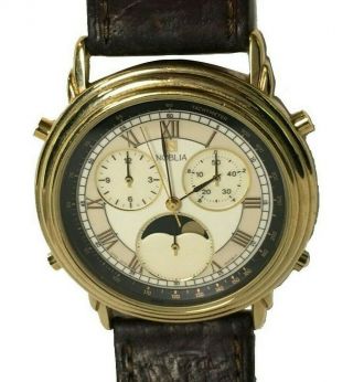 Mens Rare Vintage Classic Citizen Noblia 3570 Chronograph Moon Phase Wrist Watch
