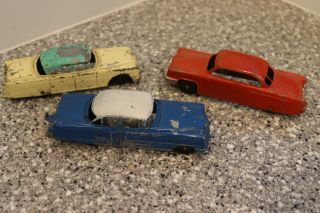 3 Vintage Die Cast Tootsietoy Cars 1956 Packard Lincoln Capri Red Cadillac