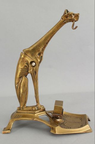 Antique Art Deco Brass Figural Dog Pocket Watch & Match Holder,  Cigar Cutter