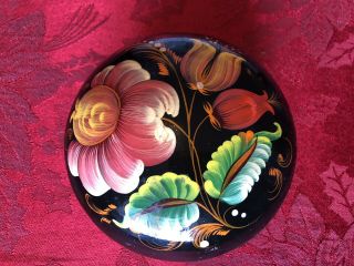 Vintage Russian Khokhloma Hand Painted Lacquer Wood Jewelry Trinket Box