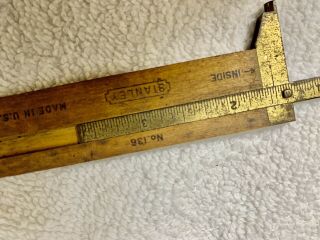 Vintage Stanley No.  136 Inside Outside Caliper Wood and Brass Rule 2