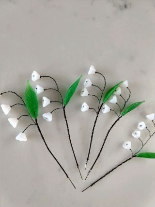 Vintage Glass Lily Of The Valley Flower - Glass Leaf,  Vintage Wire
