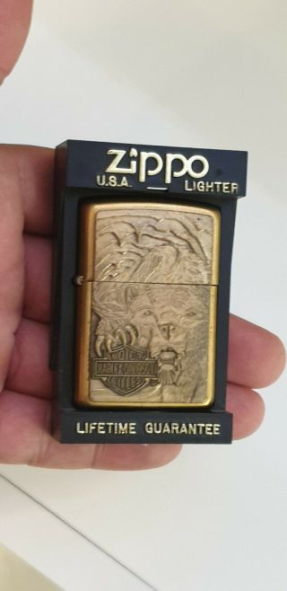 Rare Zippo Lighter Barrett Smythe Bear Or Tiger Harley Davidson 1996