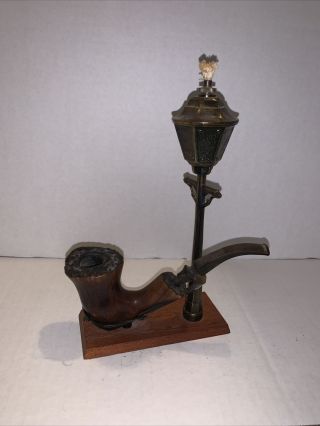 Vintage Wood Tobacco Pipe With Stand