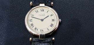 Must De Cartier Ladies Gold Plated On Sterling Silver Watch.  Repair Or Parts.