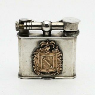 Vintage Mexican Sterling Silver Liftarm Lighter W/ Gold Filled Crest 71g -