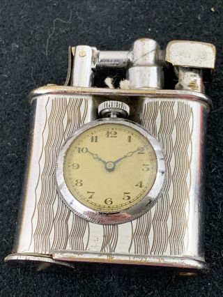 Vintage Unmarked Lift Arm Pocket Lighter With A Watch