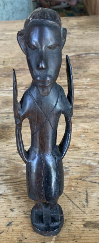 Vintage Hand Carved Wooden Statue African Man 11 " Tall Tribe Tribal Old Numbered
