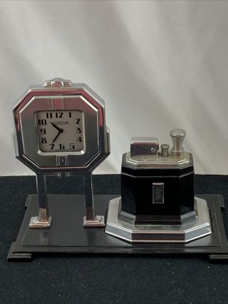 Vintage Ronson Touch Tip Table Lighter With Clock - Art Deco Design