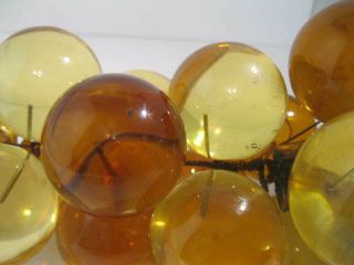 Vtg Mid Century Large Lucite Acrylic Grape Cluster Amber Yellow Wood Stem 60 ' s 3