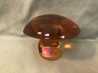 Vintage Mcm Viking Small Amber Glass Mushroom 2 1/2 " Tall Mid - Century/label